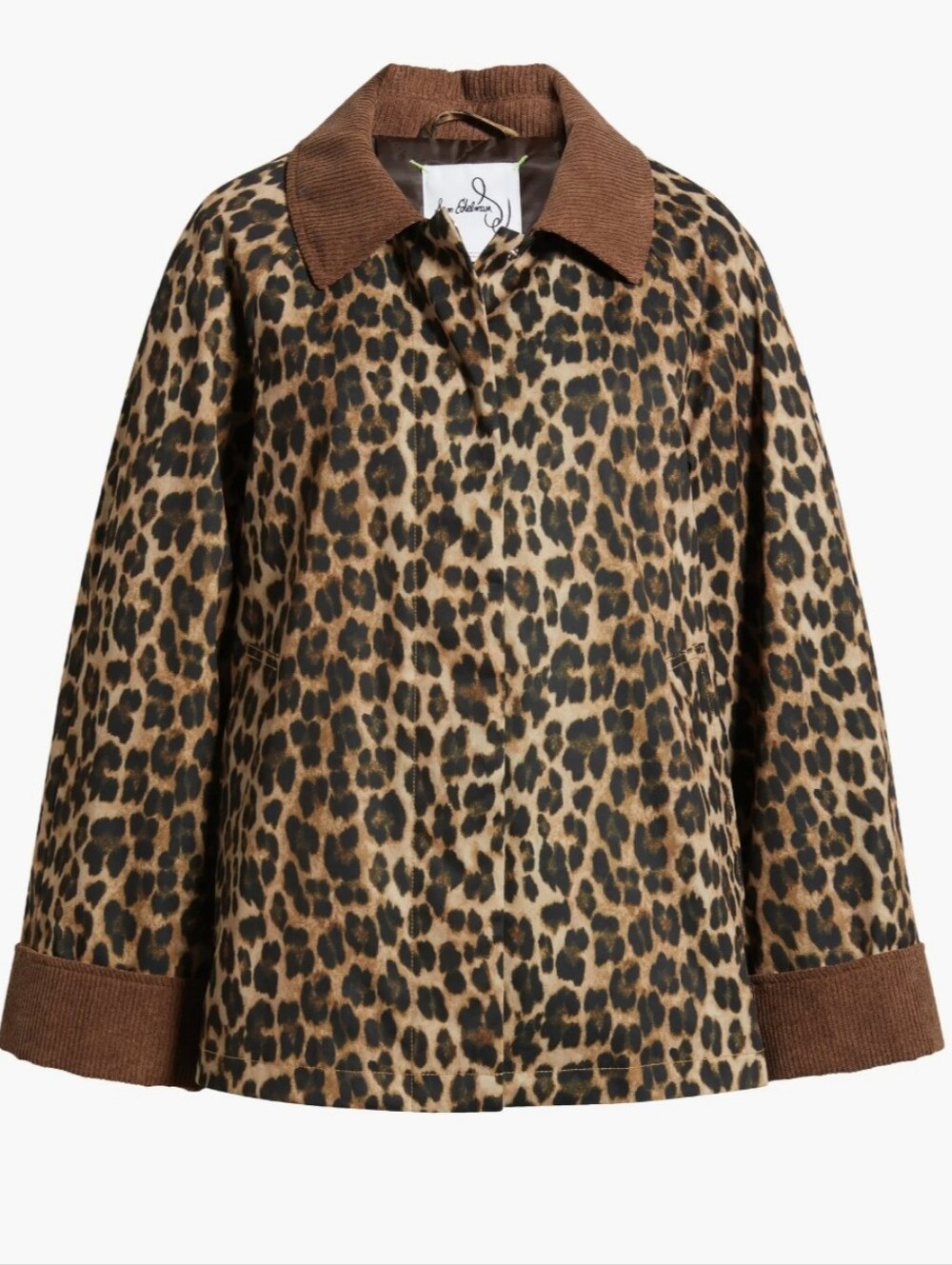 Sam Edelman Leopard Print Corduroy Trim Barn Jacket Coat Brown Tan Quilted M - Picture 2 of 13